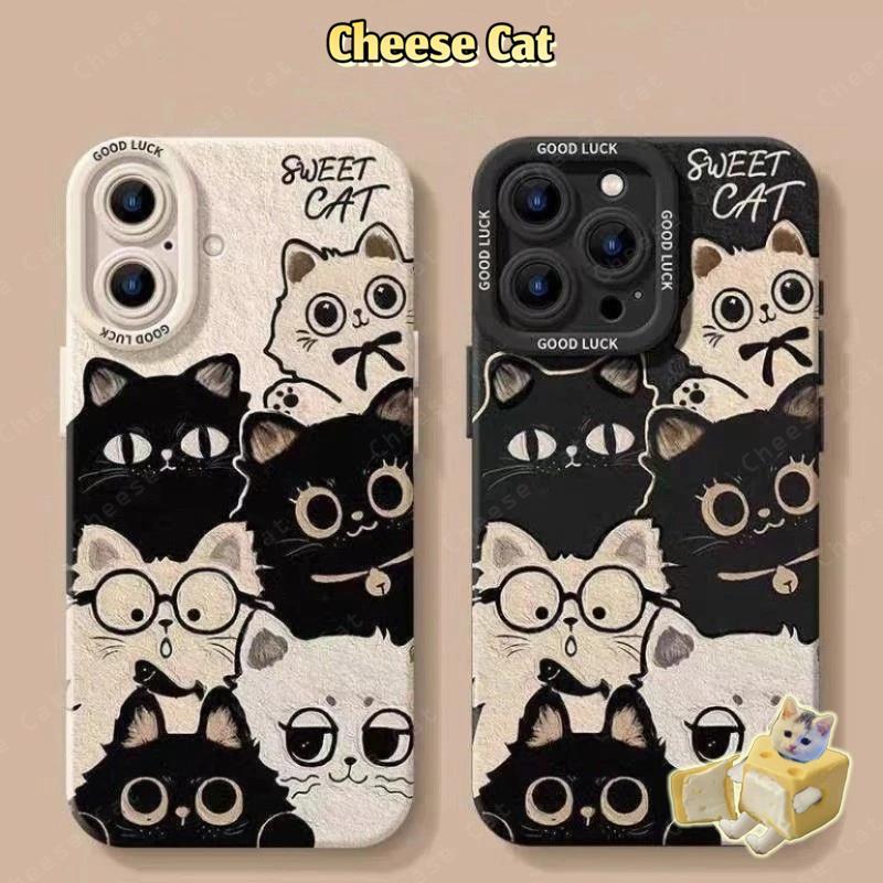 Ốp điện thoại gọng tròn kính mèo đen cho iPhone 16 13 14 15 Plus 11 12 17 Pro Max XR Xs Max 7Plus 6 8 SE