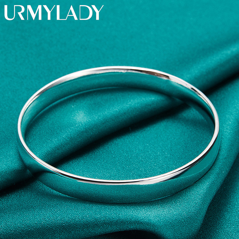 URMYLADY Bạc 925 10mm Mịn Phẳng Vòng Lắc Tay Vòng Tay Nữ Cưới Đính Hôn Thời Trang Quyến Rũ Trang Sức