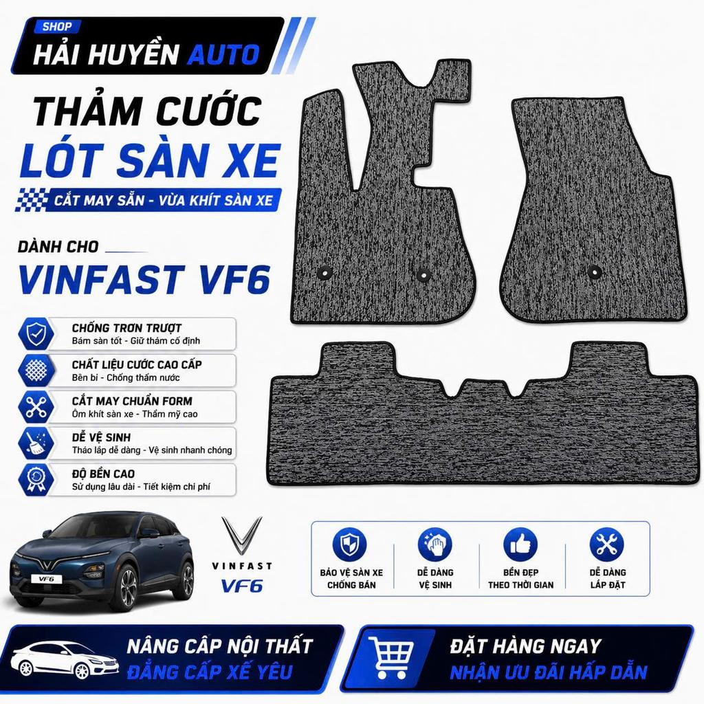 {Vinfast VF6} Thảm lót sàn xe Vinfast VF6 cắt may sẵn chuẩn theo form nguyên zin hỗ trợ bấm khuy ghế lái và ghế phụ