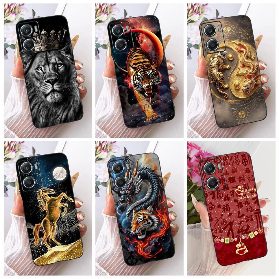 Vỏ Điện Thoại Mềm Màu Đen Cho Motorola G06 Power Moto G06 Ốp Lưng Hoạt Hình Mát Mẻ Rồng Sư Tử Hổ In Mặt Sau Silicon Ốp Lưng