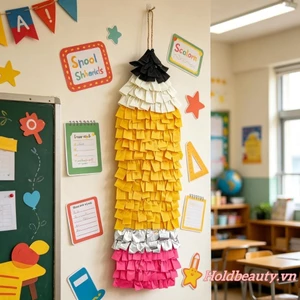 Đồ trang trí bút chì Back to School Có thể tái sử dụng Lớp học treo tường Streamer Phông nền cho ngăn ảnh dự tiệc