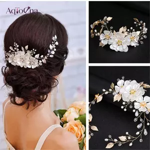 AqToCna Nữ Cô Dâu Hoa Trắng Kim Cương Giả Ngọc Trai Kẹp Tóc Cưới Phụ Kiện Tóc AqToCna