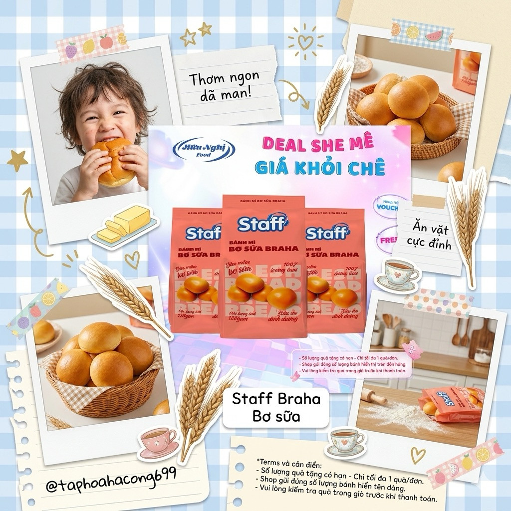 Gói Staff Bánh Mì Bơ Sữa Braha Hữu Nghị Food 120Gam (Kho Hà Nội) Lan Food Store