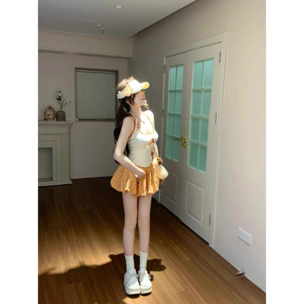 [Seckill trong thời gian có hạn] Mùa hè Slim-fit Thiết kế dáng ôm hơn Cảm giác tinh khiết Phong cách mong muốn ngọt ngào Dây đeo in hình + Váy phù hợp với nữ