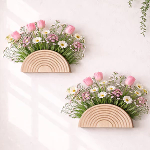 Hình bán nguyệt Sáng tạo cắm hoa treo tường Chậu hoa Kệ đồ thủ công bằng gỗ Trang trí nhà cửa