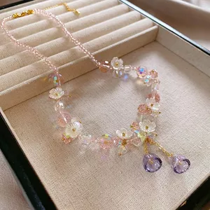 Ngọt Ngào Nhỏ Hoa Tươi Pha Lê Tua Rua Vòng Cổ Xu Hướng Thời Trang Xương Đòn Dây Chuyền Sang Trọng Ngọt Ngào Phong Cách Thoáng Mát Vòng Cổ Nữ 6.5