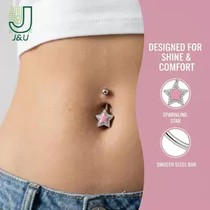 Nhẫn Nút Bụng Ngôi Sao Pentagram Bằng Thép Không Gỉ Sáng Bóng Kim Cương Giả Rốn Xuyên Trang Sức Nhẫn Bụng Gợi Cảm Cho Nữ Bé Gái