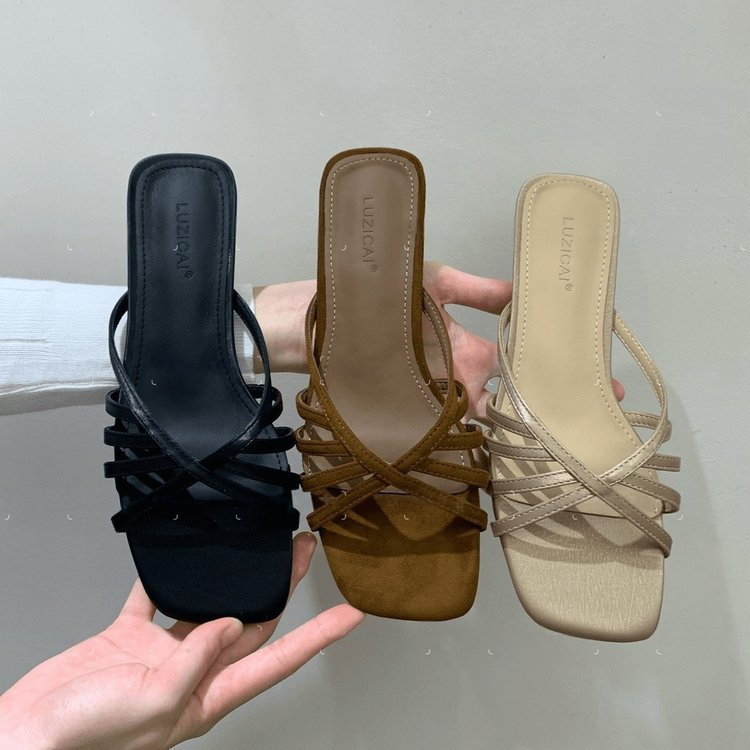 Mùa Hè Retro Thời Trang Đơn Giản Dép Thường Ngày PU Nữ Chống Trơn Trượt Bên Ngoài Đi Biển Dép Cao Cấp F