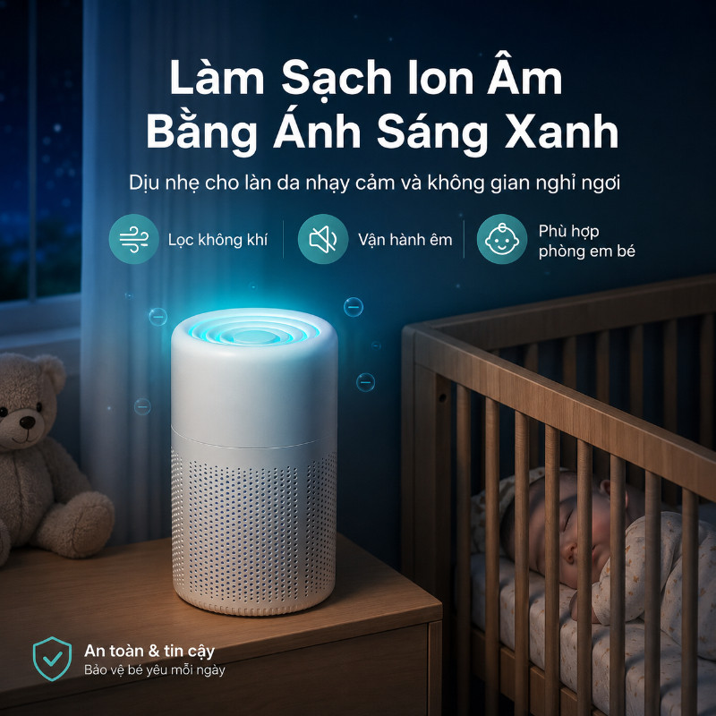 Máy Lọc Không Khí Mini Cao Cấp, Lọc Bụi Mịn Khử Mùi, Diệt Khuẩn Tạo Ion Âm Cho Không Gian Sống Trong Lành