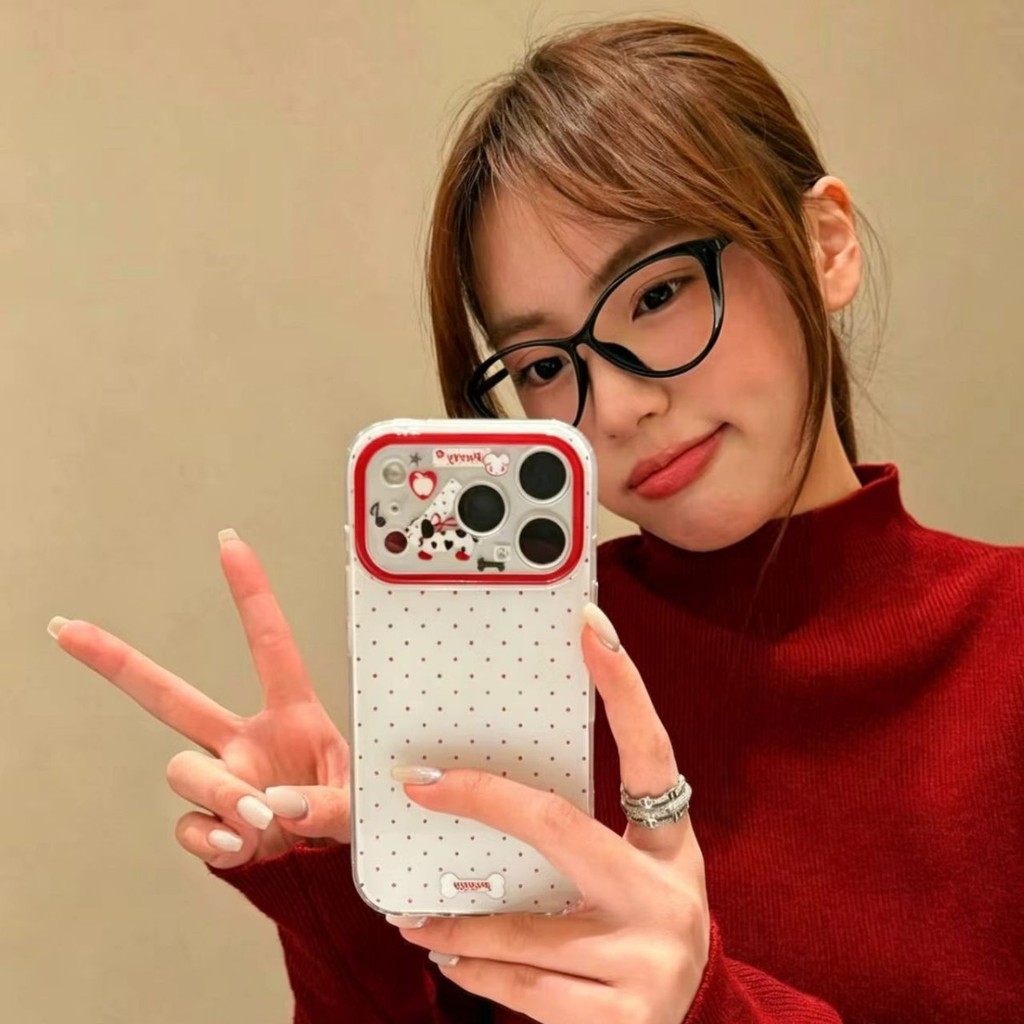 Đơn Giản Chấm Bi Màu Đỏ Hoạt Hình Chó Thích Hợp Cho Apple 17PROMAX Ốp Lưng Điện Thoại iPhone16 Nữ 14 Hai Lớp 13