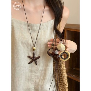 Dây Chuyền Dài Mặt Dây Sao Biển Trái Tim Màu Nâu Phong Cách Boho Hoài Cổ Phụ Kiện Du Lịch Biển Cho