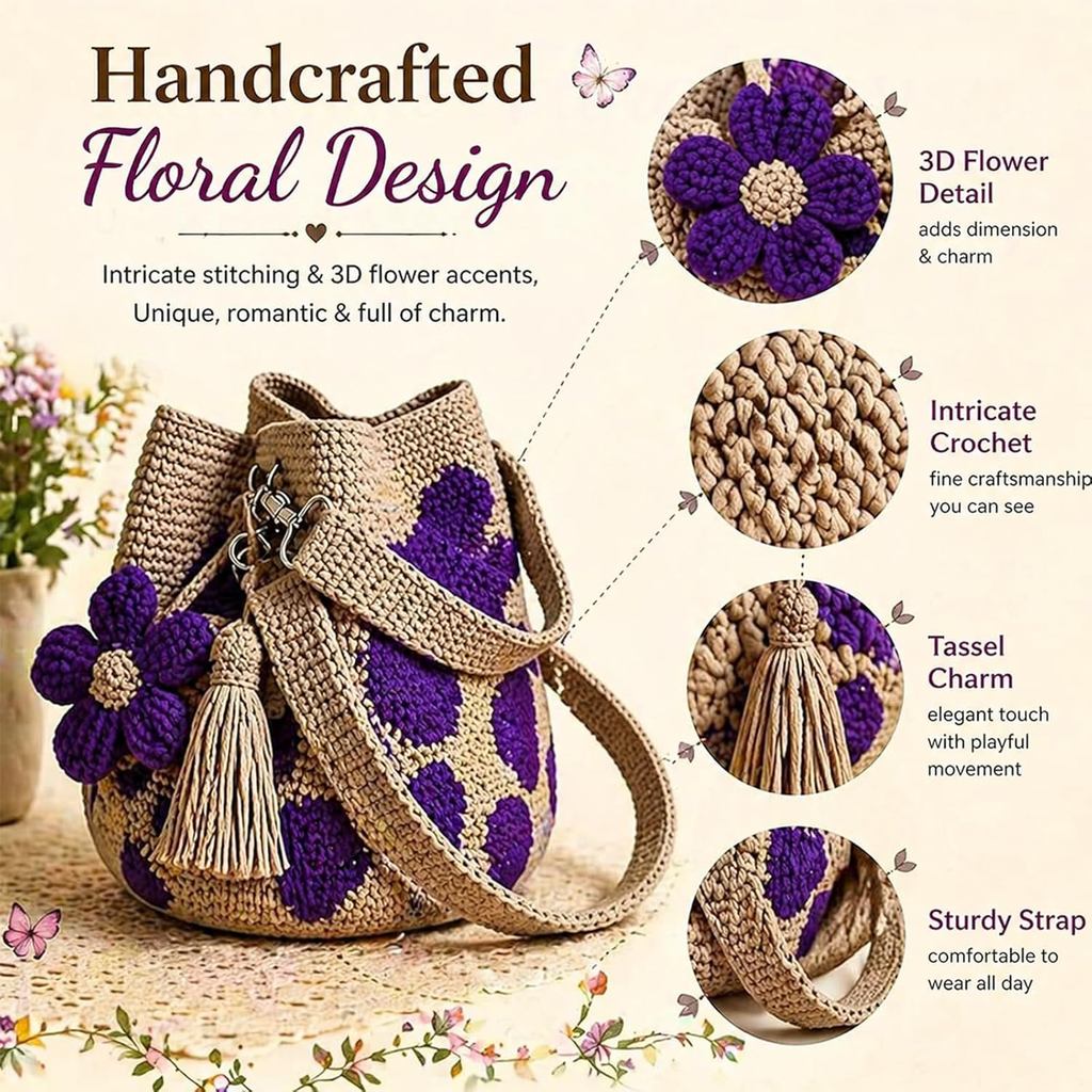 2026 Handmade Móc Hoa Tote Đan Hoa Ví Túi Boho Đi Biển Túi Xách Đeo Ngang Túi Đeo Vai Cho Nữ Kỳ Nghỉ