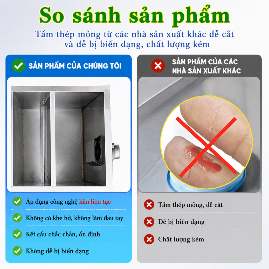【Giao hàng nội địa】Bẫy mỡ inox 304 dày, Bể tách mỡ lắp dưới bồn, Thiết bị tách dầu mỡ nhà bếp