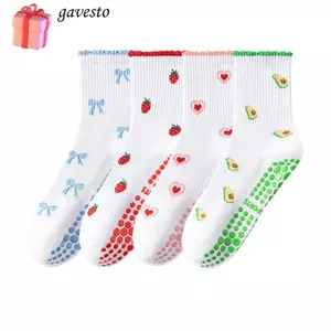 Tất Pilates GAVESTO, Tất tập Yoga Cotton thoáng khí, Tất ống giữa thông thường chống trượt thấm mồ hôi
