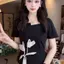 Phụ Nữ Bao Bụng Pháp Hoa Hồng Áo Thun Tay Ngắn Nữ Mùa Hè Béo MM Mỏng Hơn Nhìn Phù Hợp Với Tuổi Giảm