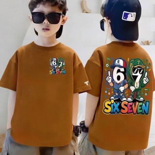 Áo Thun Trẻ Em Bé Trai Gái In SIX SEVEN 67 Cartoon, Áo Bông Ngắn Tay Hè Phong Cách Thời Trang Size 3-12 Tuổi COD