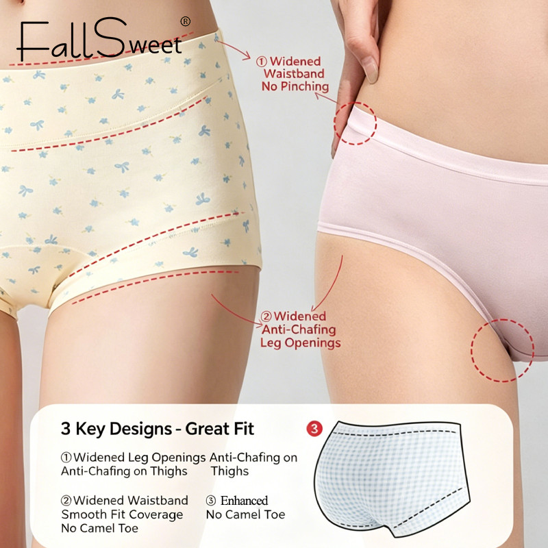 FallSweet Set 5 Nữ Boxer Hoa Quần Lót Cotton Giữa Tầng Thoải Mái Quần Mềm Mại Bảo Vệ Toàn Diện M-2XL