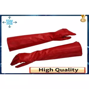 Cặp Găng Tay Dài Da PU Màu Đỏ Trơn Thời Trang Cho Nữ
