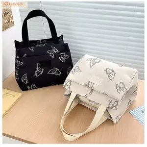 Túi xách OUSXA, Túi ăn trưa dã ngoại siêu nhẹ in hình con bướm, Nylon có dây kéo Túi Tote du lịch dung tích lớn
