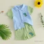 6M-4Y Bé Trai Mùa Hè Bộ Khủng Long In Bỏ Túi Nút Xuống Áo Sơ Mi Tay Ngắn Co Giãn Eo Quần Short