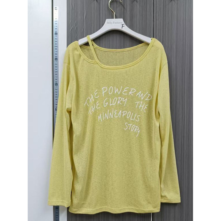 Milyfashion Island Kỳ nghỉ giải trí Kem chống nắng dài tay mỏng t Off-Shoulder Hơi trong suốt Dopamine Top
