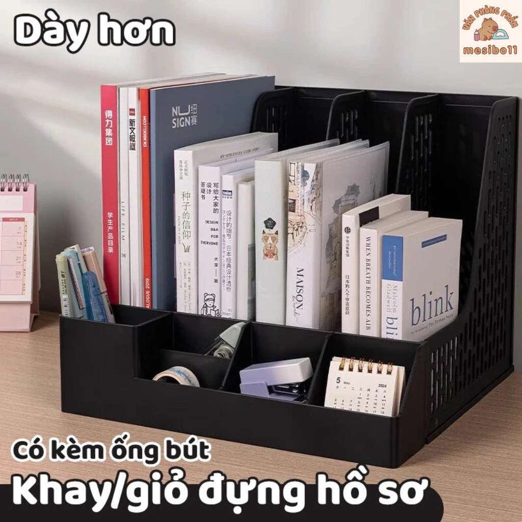 Kệ đựng tài liệu 4 ngăn nhựa để hồ sơ văn phòng sách decor bàn học gọn gàng học sinh sinh viên