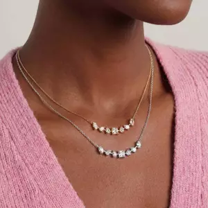 Shuling Retro Trang sức hai tông màu vuông và vòng cổ kim cương hình lạ mắt
