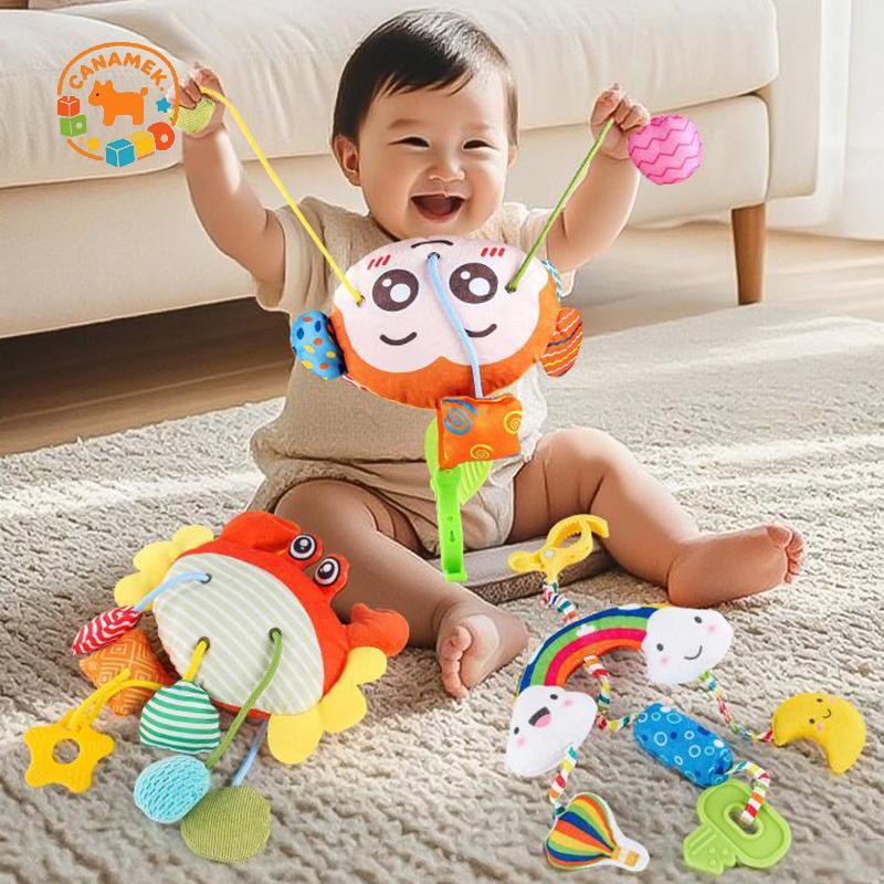 Đồ chơi ghế ô tô CANAMEK cho bé 0-6 tháng tuổi, Đồ chơi xe đẩy có kẹp tiện lợi, Đồ chơi ghế ô tô treo phụ kiện cho bé, Chuông tích hợp CSF