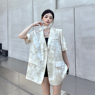 Áo blazer nhuộm chàm cao cấp kiểu Pháp có dây ruy băng dành cho nữ, kiểu dáng mới lạ và độc đáo