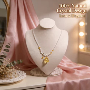 Dây chuyền xương đòn Dainty dành cho nữ- Hạt pha lê màu trắng-Mặt dây chuyền cáo chín cánh Citrine-Mọng lượng nhẹ Thân thiện với da