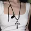 Y2K Mặt dây chuyền chữ thập kim loại cổ điển Nelace dành cho nữ Cô gái Punk Gothic Dây chuyền áo len dài Dây chuyền trang sức dự tiệc thời trang Quà tặng [Mina]