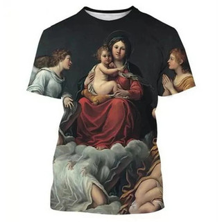 Trinh Nữ Maria Đồ Họa Áo 3D In Hình Mẹ Của Chúa Áo nam Nữ Cơ Đốc Giáo Tee Vintage Mùa Hè Unisex Tay Ngắn Kid Tops