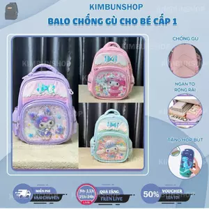 Balo Chống Gù Bé Cấp 1 Hình Kuromi/My Melody/Cinnamoroll – Nhẹ, Chống Nước, Tặng Hộp Bút- Kimbunshop95
