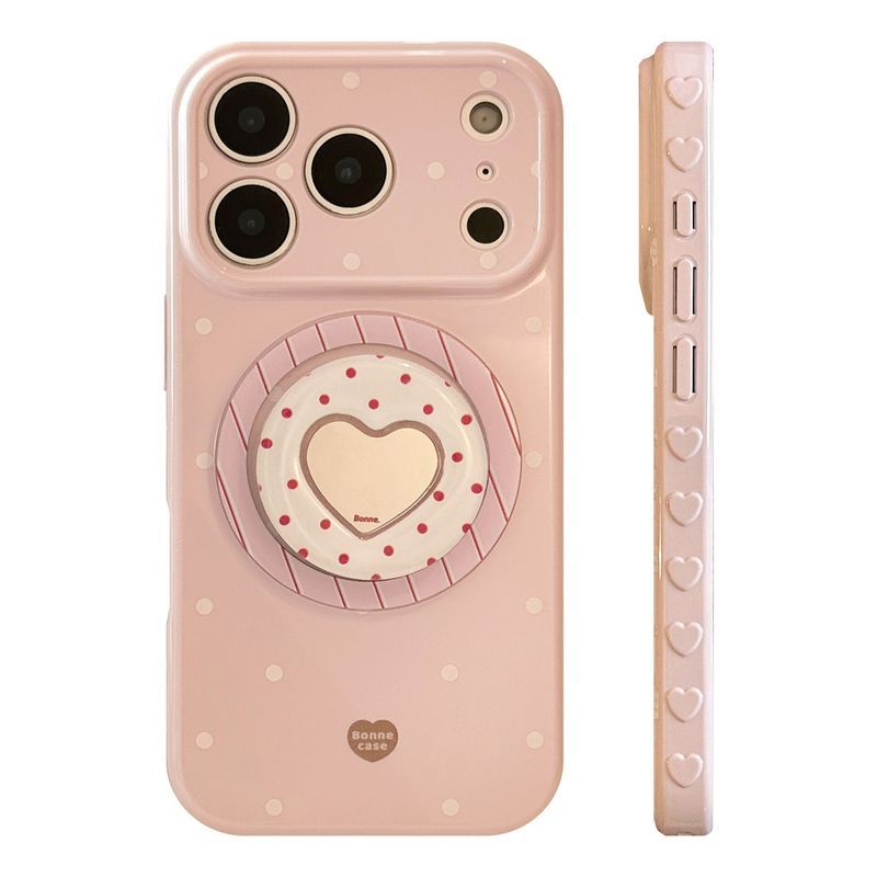 Kem Chấm Bi Apple 17promax Ốp Lưng Điện Thoại iPhone16 Gương Tình Yêu Giá Đỡ Từ Tính 15 Thích Hợp Cho 13 Hàn Quốc