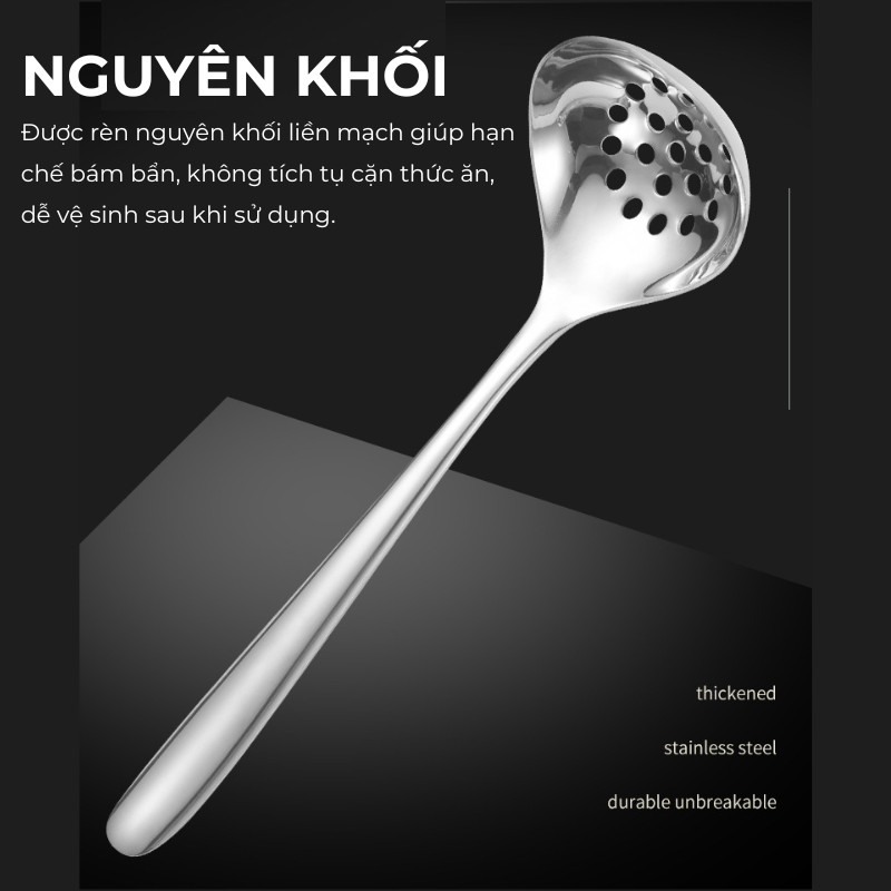 Muôi Múc Canh Inox 304 Nguyên Khối KOOBEE - Thìa Múc Canh, Muôi Lỗ Cán Dài Dày Dặn Đánh Bóng Gương Cao Cấp | 388