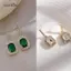 AqToCna 1 Cặp Pháp Vintage Xanh Trong Suốt Đá Quý Đơn Giản Treo Bông Tai Trang Sức Tinh Tế Thả Tòn Ten Cá Tính Thời Trang Bông Tai AqToCna