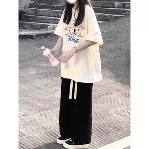 sét bộ đồ quần dây to màu đen+ mix áo phông form rộng chữ summer -quanaounisex94