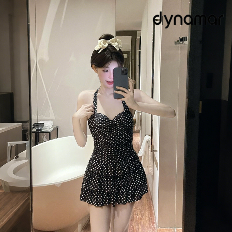 【dynamar】Đồ bơi dây quai chấm bi dành cho nữ mùa hè phong cách hàn quốc hở lưng Áo tắm một mảnh