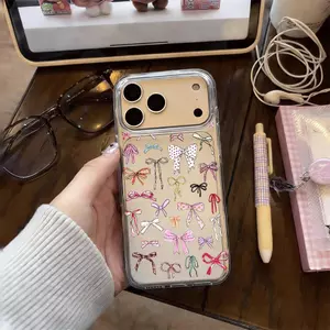 Màu hồng Bowknot Thích hợp iPhone 1716 trường hợp điện thoại 15P trong suốt 13/14 giản12