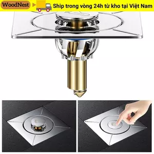 Thoát nước sàn chân vòi hoa sen WOODNEST, thoát nước sàn loại báo chí bật lên vuông, loại bàn đạp chống mùi Bộ lọc thoát nước bằng thép không gỉ