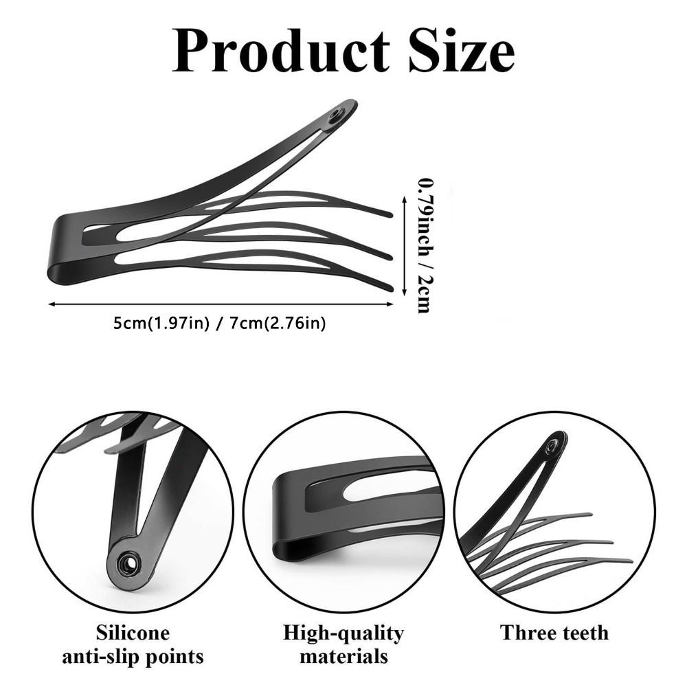 AWNGD 2 Kẹp Tóc BB, Barrettes Tóc Ba Răng Kim Loại, Đen Mờ Chống Trơn Trượt Mạnh Mờ Giữ Bobby Chân Nữ Bé Gái