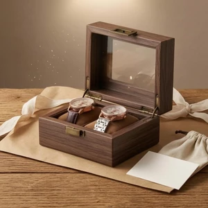 Quả óc chó Hộp đựng đồng hồ Khe cắm có nắp thủy tinh Hộp đồng hồ Đồng hồ Đồng hồ Vỏ chống bụi Phụ kiện Bảo quản Gỗ nguyên khối cho tủ quần áo hàng đầu