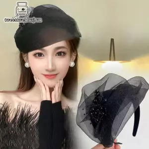 Nhíp Thanh Lịch Nửa Nón Pháp Retro Tóc Vòng Bữa Tối Tiệc Băng Đô Quấn Tóc Cho Nữ Cô Gái Tính Khí Mũ Phụ Kiện Tóc VN