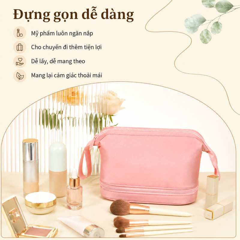 Túi đựng Mỹ Phẩm 2 Ngăn, Thiết Kế Thông Minh, Chống Thấm Nước, Gọn Gàng, Phong Cách Du Lịch