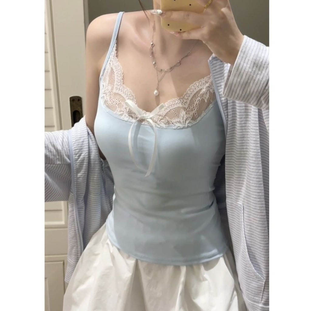 BM Phong Cách Nữ Dễ Thương Đi Kèm Miếng Lót Ngực Ngắn Top Ren Đẹp Lưng Áo Ngực Pure Desire Hot Girl Y2K Dây Đeo Vai Mỏng Hơn Nhìn Bên Ngoài Mặc Bên Trong Hàn Quốc Ngọt Ngào Mát Hẹn Hò Phù Hợp Với Cốc