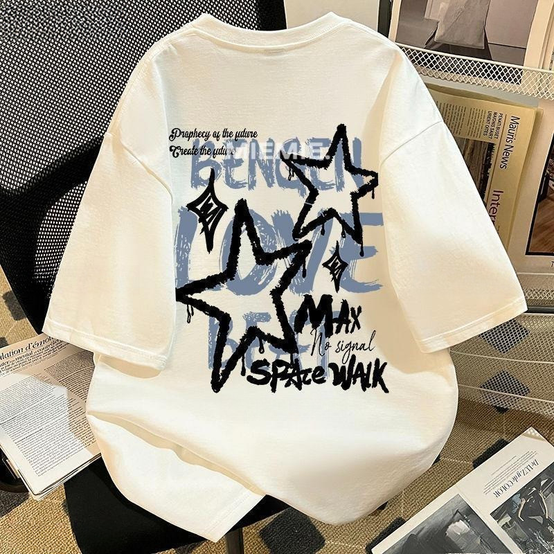 （Giao hàng 24h）Angela Áo Phông In Hình Graffiti Ngôi Sao, Unisex, 100% Cotton, Dáng Rộng Vừa Vặn, Cổ Thuyền Áo Th