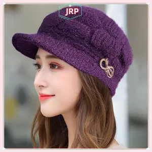 JRP Mùa Đông Ấm Nón Dệt Kim Mũ Thời Trang Thường Ngày Mẹ Mũ Bà Ngoại Mũ Sang Trọng Thiên Tính Lông Cừu Lót Ấm Len Quà Tặng Giáng Sinh JRP