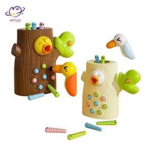 Đồ chơi HFTOY cho lứa tuổi 2-4; Đồ chơi Montessori, Kỹ năng vận động tinh xảo Đồ chơi trẻ mới biết đi từ 2-4 tuổi, Đồ chơi giun Woodpeer Trò chơi cho chim ăn từ tính ~
