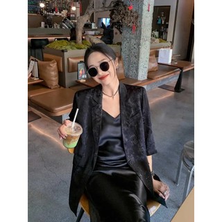 Áo Blazer Nữ Mùa Hè Kiểu Trung Hoa Mới Màu Đen, Tay Áo Ba Phần Tư, Thanh Lịch Và Tinh Tế