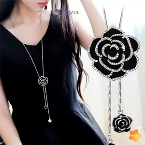 Hoa Hồng Mặt Dây Chuyền Dài Nelace Áo Len Dây Chuyền Pha Lê Nữ Trang Sức Quà Tặng Mới